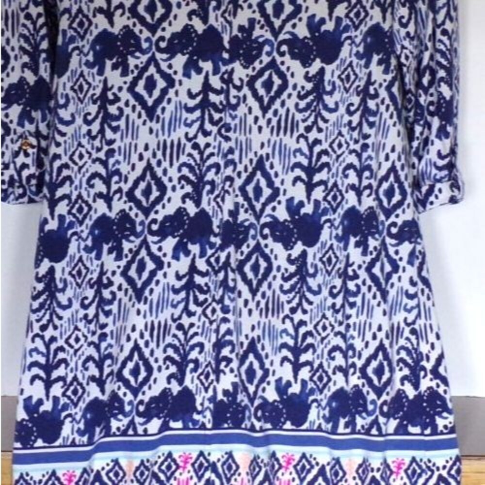 Lilly Pulitzer White w/Navy Elephants Beach Cover-up Tunic Dress XL 3/4 Sleeve - Picture 4 of 6